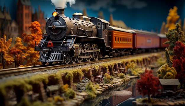 Eisenbahn-Diorama-Fotoshooting. Realistisches Modell