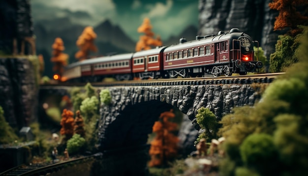 Eisenbahn-Diorama-Fotoshooting. Realistisches Modell