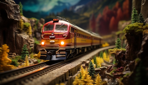 Eisenbahn-Diorama-Fotoshooting. Realistisches Modell