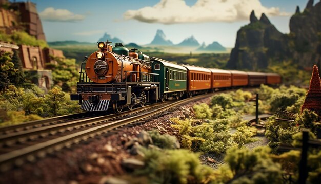 Eisenbahn-Diorama-Fotoshooting. Realistisches Modell