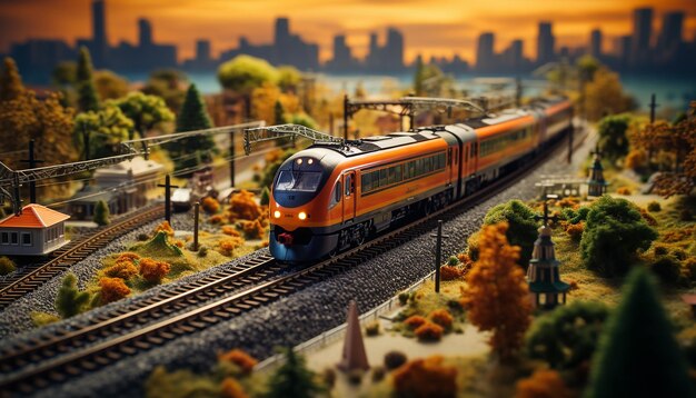 Eisenbahn-Diorama-Fotoshooting. Realistisches Modell