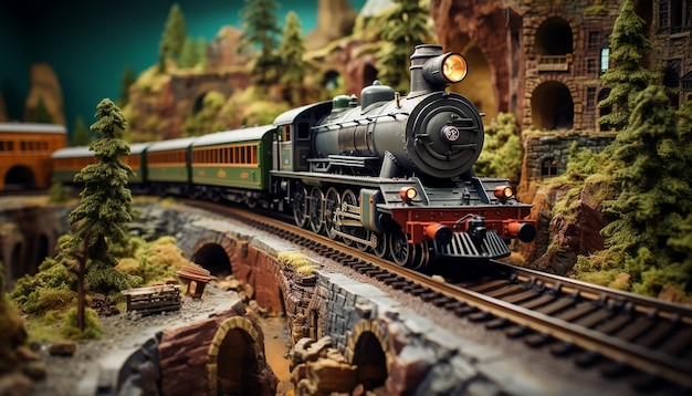 Eisenbahn-Diorama-Fotoshooting. Realistisches Modell