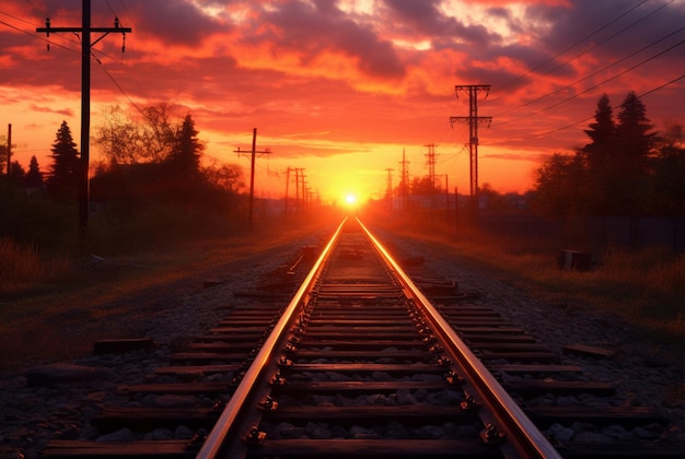 Eisenbahn mit schöner generativer Sonnenuntergangs-Ki