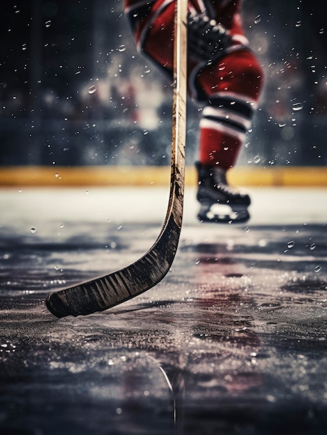 Foto eishockey-spieler mit stock auf einer eisbahn