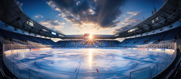 Eishockey-Stadion mit Fansmenge und einer leeren Eisbahn