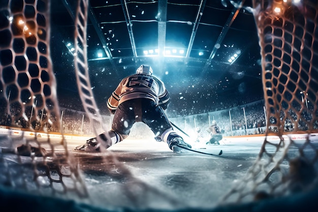 Eishockey-Torwartspieler auf dem Tor in Aktion, neuronales Netzwerk, erzeugt durch KI