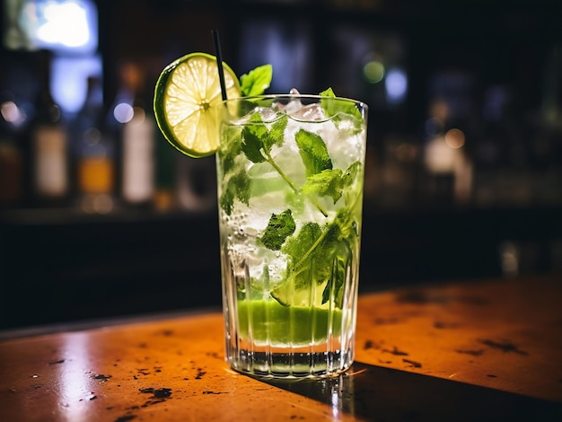 Eisiger kalter Cocktail-Mojito in einem Glas KI-Generation