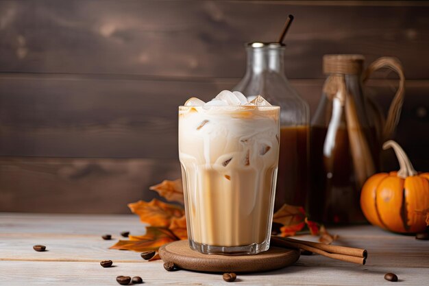 Eiskaffee-Latte mit warmem Zimt, perfekt für den Herbst, kreiert mit generativer KI