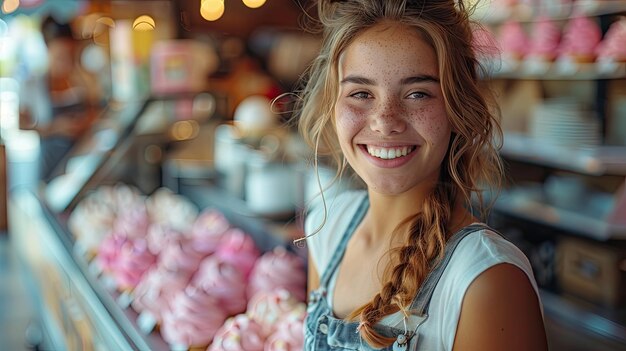 Eisverkäufer, die glücklichen Kunden Freude und Sommerfreude anbieten