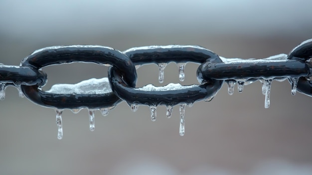 Foto eiszapfen auf einer gefrorenen metallkette winterwetter saison straße innendetails