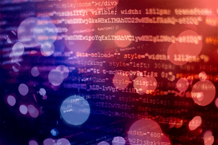 Foto ejecución de datos informáticos / programación www. codificación del texto del guión en la pantalla. foto de portarretrato de cuaderno.