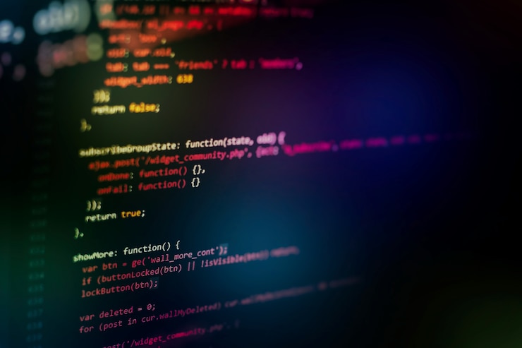 Foto ejecución de datos informáticos / programación www. codificación del texto del guión en la pantalla. foto de portarretrato de cuaderno.