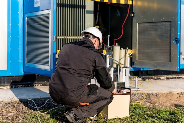 Ejecución de trabajos de medida eléctrica en el transformador de potencia