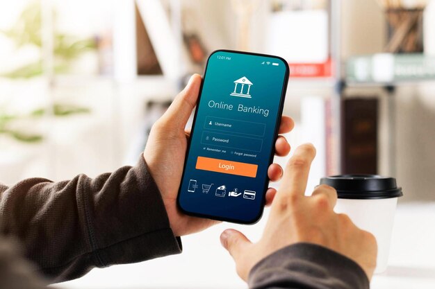 Ejecutivo masculino que utiliza el teléfono inteligente para realizar banca móvil en línea, invertir en acciones y divertirse mutuamente