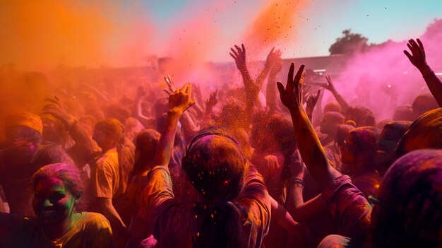 Ejecutivos de negocios jugando juegos de Holi