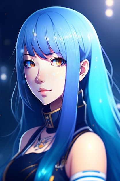 Ejemplo hermoso de la muchacha del anime del pelo azul