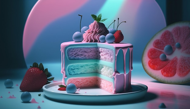 Ejemplo lindo del fondo de la foto de la torta de cumpleaños de la fruta de la fresa