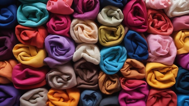 Ejemplos de telas coloridas de varios colores y tipos.
