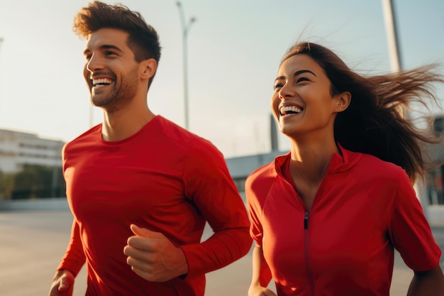 Foto el ejercicio al aire libre de la pareja estimula la salud y la felicidad