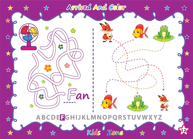 Ejercicio del alfabeto az con niños de libros para colorear de dibujos animados.