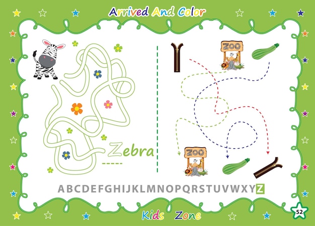 Ejercicio del alfabeto az con niños de libros para colorear de dibujos animados.
