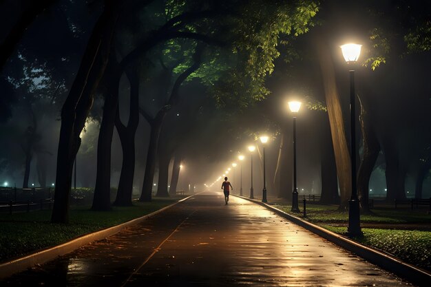 Foto ejercicio corriendo en el parque temprano en la mañana