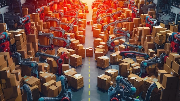 Foto un ejército de robots clasificando eficientemente cientos de paquetes por hora vehículos guiados automatizados agv