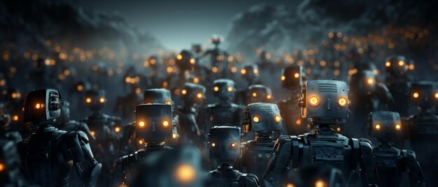 Ejército de robots en estilo oscuro IA generativa