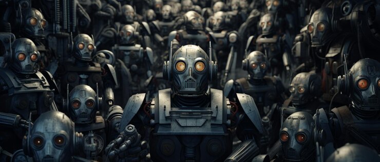 Foto ejército de robots en estilo oscuro ia generativa