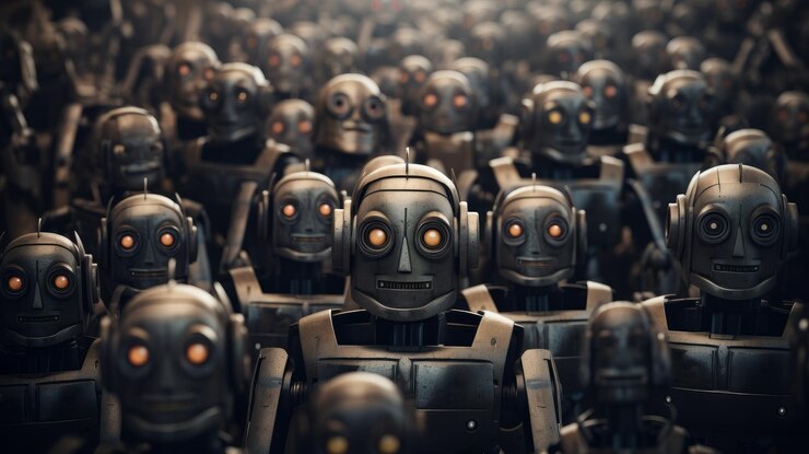 Foto ejército de robots en estilo oscuro ia generativa