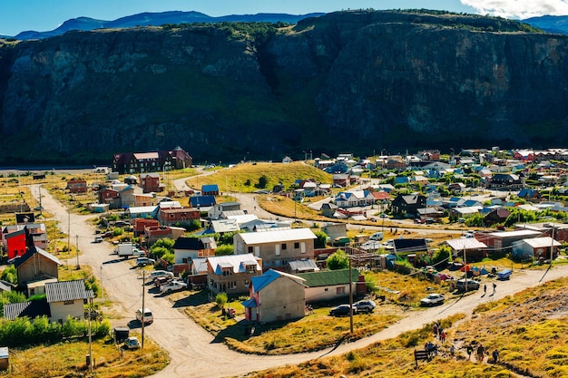 El Chalten pequena aldeia montanhosa Parque Nacional Los Glaciares na base das montanhas Fitz Roy no sul da Patagônia Argentina agosto de 2019