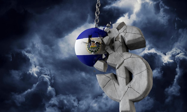 EL salvador flag ball, der ein usa-dollar-währungssymbol d-rendering zerschmettert