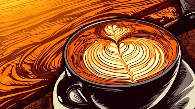 La elaboración del café y el arte del latte Conceptos de fantasía Ilustración pintura