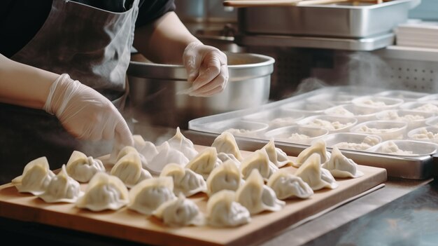 La elaboración experta de albóndigas es un arte culinario que implica un hábil plegado, relleno y sellado.