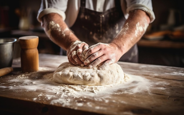 Elaboración de pan artesanal Masa rústica enrollada a mano en la cocina casera AI