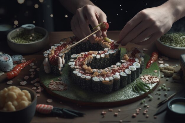 Elaboración de rollos de sushi Creados con tecnología de IA generativa