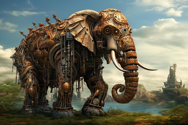 Foto elaborate steampunk vapor de elefante gerar ai