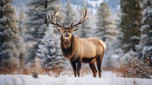 Elch im Winter Wunderschöner Cervid mit majestätischem Geweih im Freien in Colorado, perfekt für