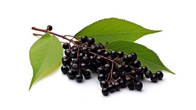 Elderberry o Elder Sambucus con hojas aisladas en ai generativo blanco