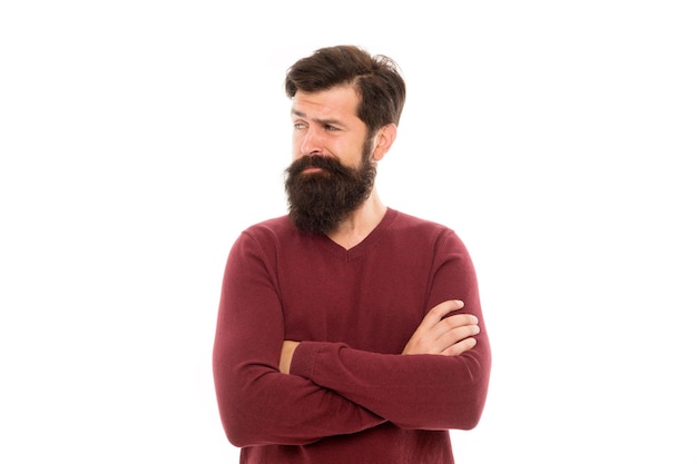 Ele tem grande estilo masculino moda e beleza barba cuidados com o cabelo homem brutal isolado no fundo branco homem barbudo maduro sério hipster com bigode cabeleireiro salão de beleza hipster depois da barbearia