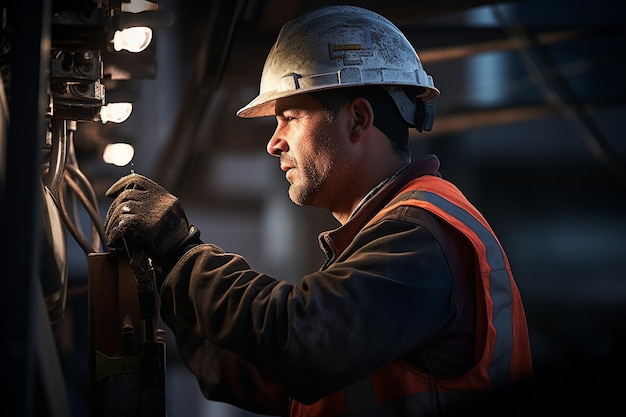 Un electricista arreglando un poste de energía con IA generativa