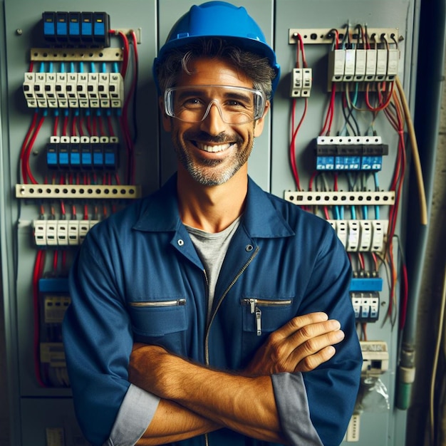 El electricista es un hombre con herramientas.