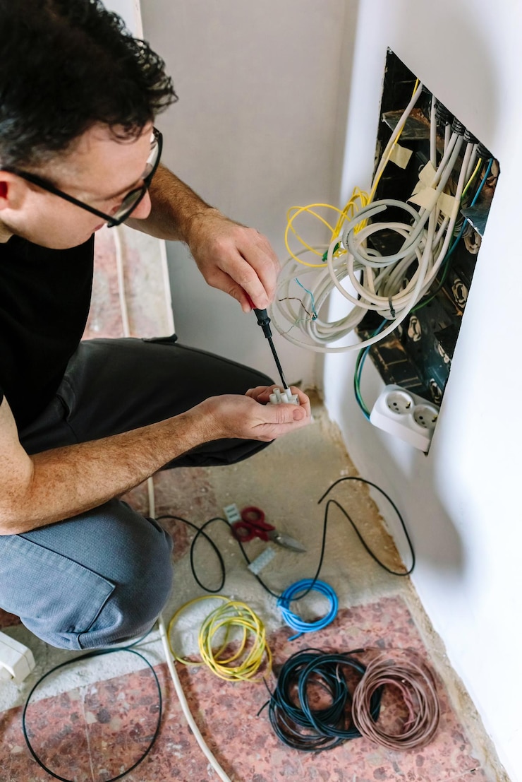 Foto electricista haciendo reparaciones en el hogar