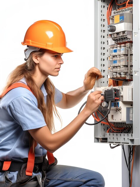 Electricista profesional femenina generada por la IA