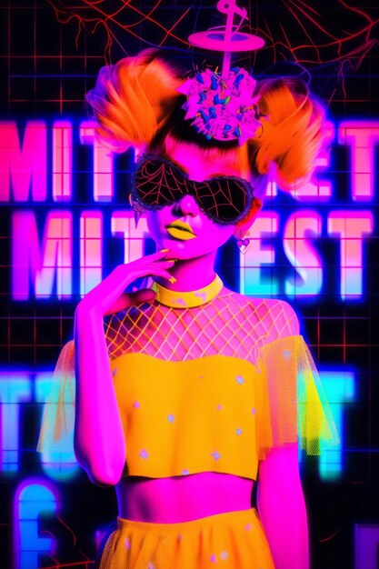 Foto electrifying delights t' style halloween fashion design gráfico com neon pequena miss muffet e 'g