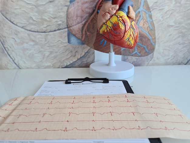 Electrocardiograma del corazón del paciente en el primer plano del cardiólogo