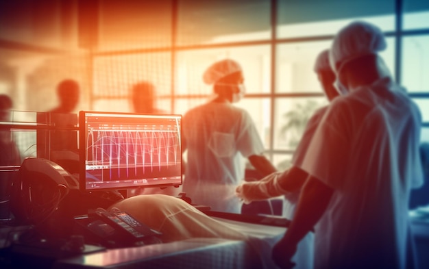 Electrocardiograma en la sala de emergencias de una cirugía hospitalaria que muestra el ritmo cardíaco del paciente