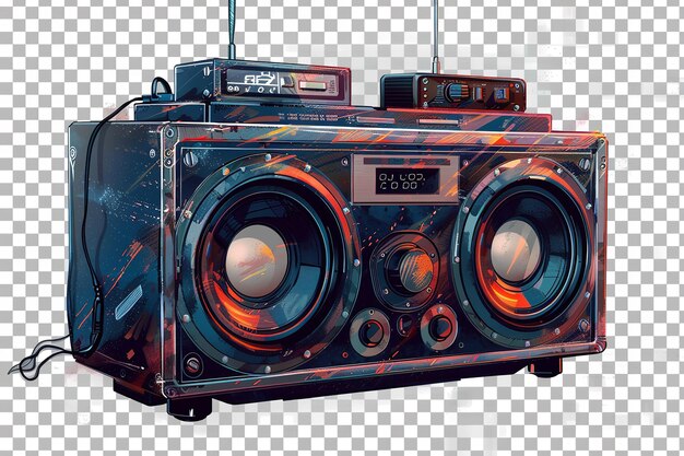 Electrónica de radio anticuada un estéreo boombox con un gran espacio de copia para el texto de fondo contra un telón de fondo translúcido IA generativa