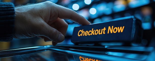 Electrónica segura Ahorros tocando a mano Checkout ahora en el viernes negro Camera Deal con espacio de copia para el texto