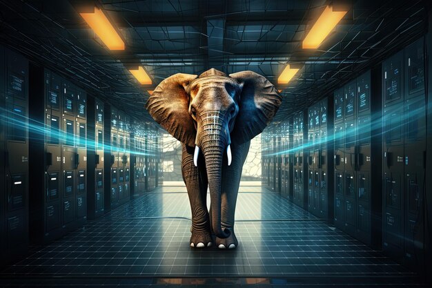 Elefant im Serverraum Konzept der Big Data und digitaler Fragilität generierte KI